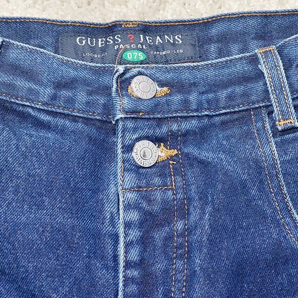 Guess Pascal 075 Jean Men 32x30 Blue Double Button Loose Tapered Vtg Made in USA - Picture 3 of 12
